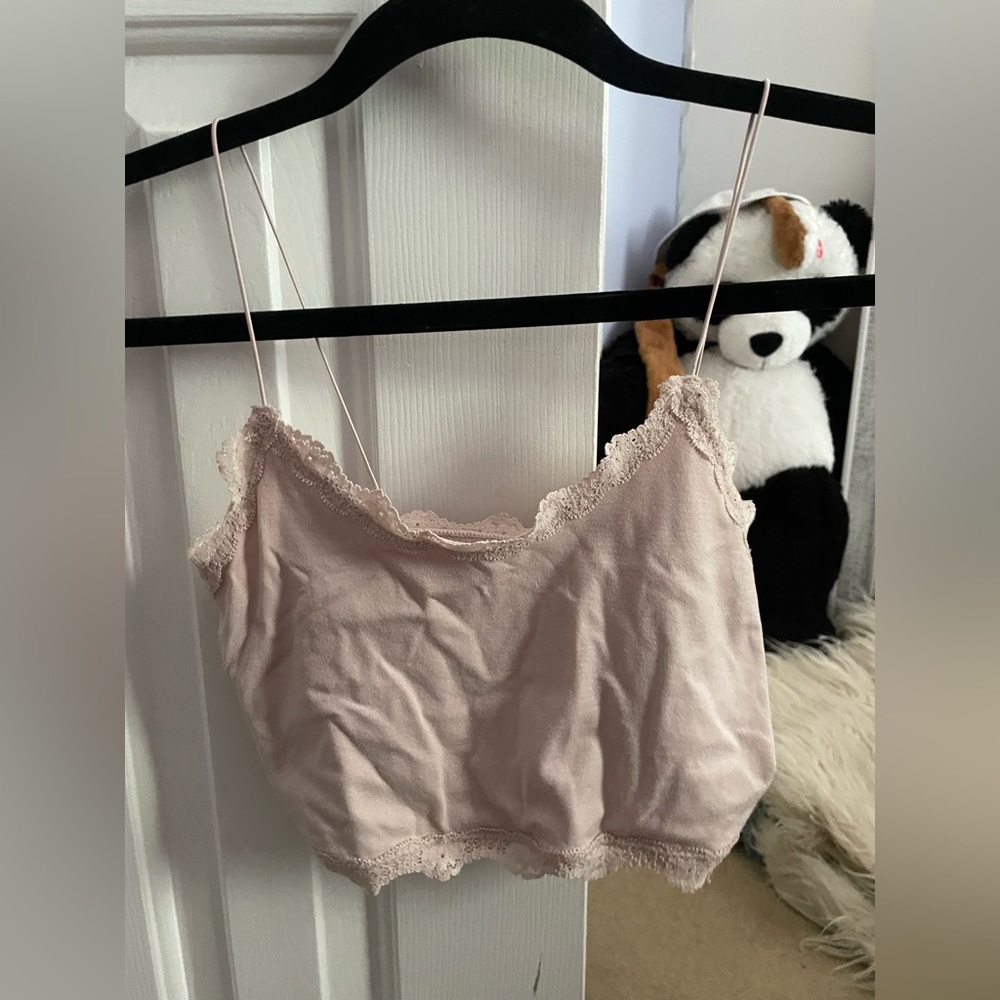Garage Light Pink Lace Cropped Tank Top